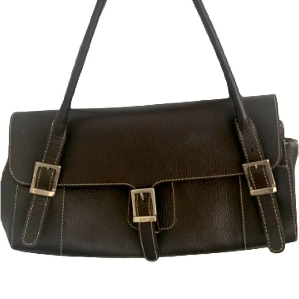 Guia’s Italian Black Leather Baguette Bag Triple Buckle Shoulder